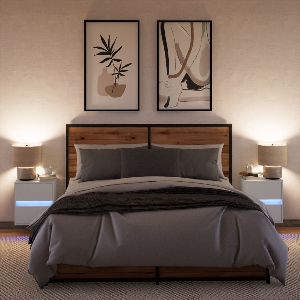 vidaXL Wiszące szafki nocne z LED, 2 szt., białe