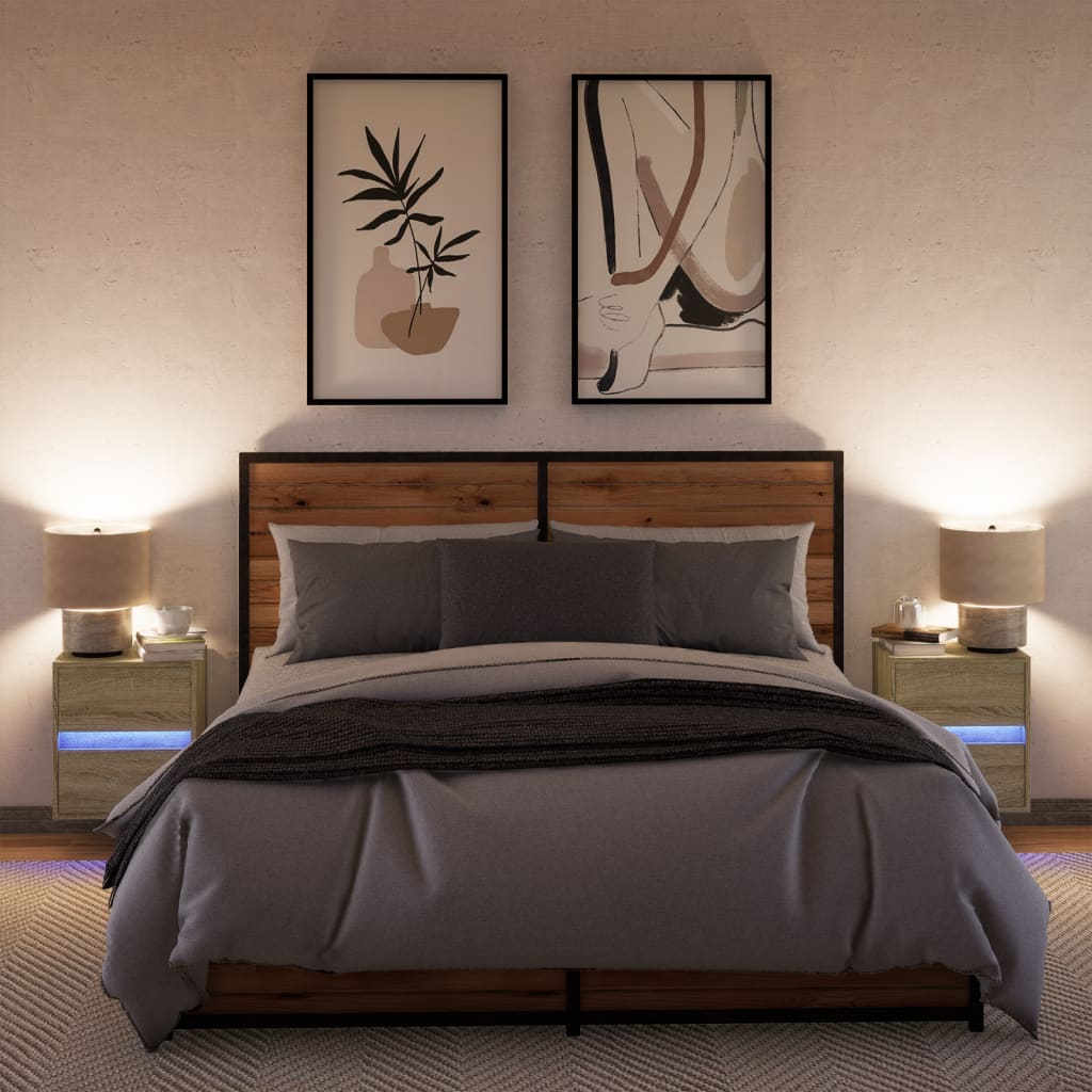 vidaXL Wiszące szafki nocne z LED, 2 szt., dąb sonoma