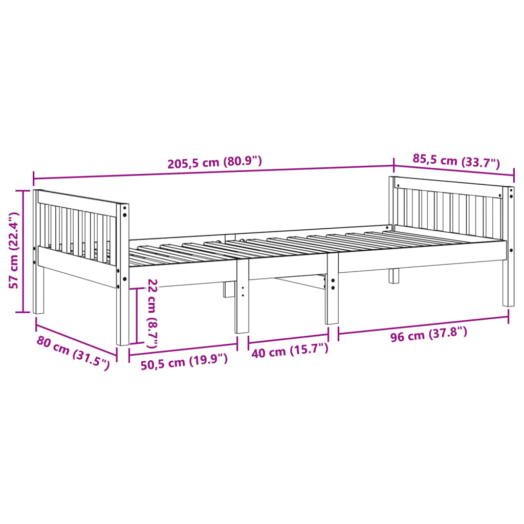 vidaXL Łóżko dziecięce bez materaca, 80x200 cm, lite drewno sosnowe