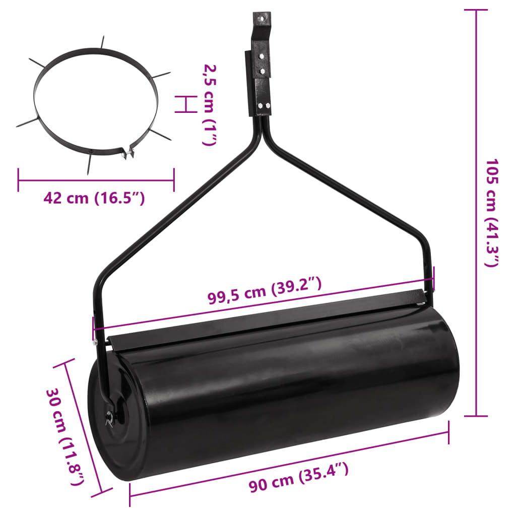 vidaXL Walec do trawnika do ciągnięcia z aeratorem, czarny, 63 L, żelazo