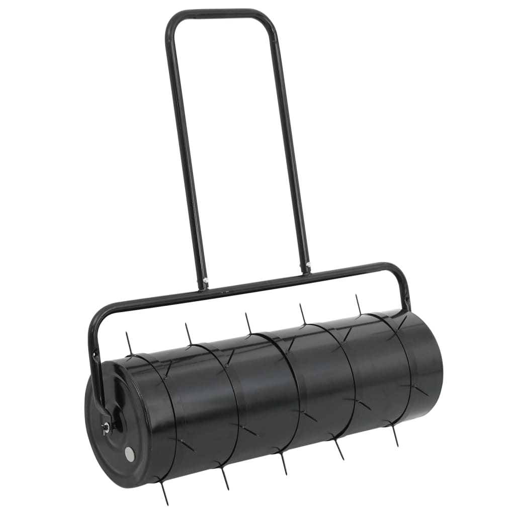 vidaXL Walec do trawnika do ciągnięcia z aeratorem, czarny, 63 L, żelazo i stal