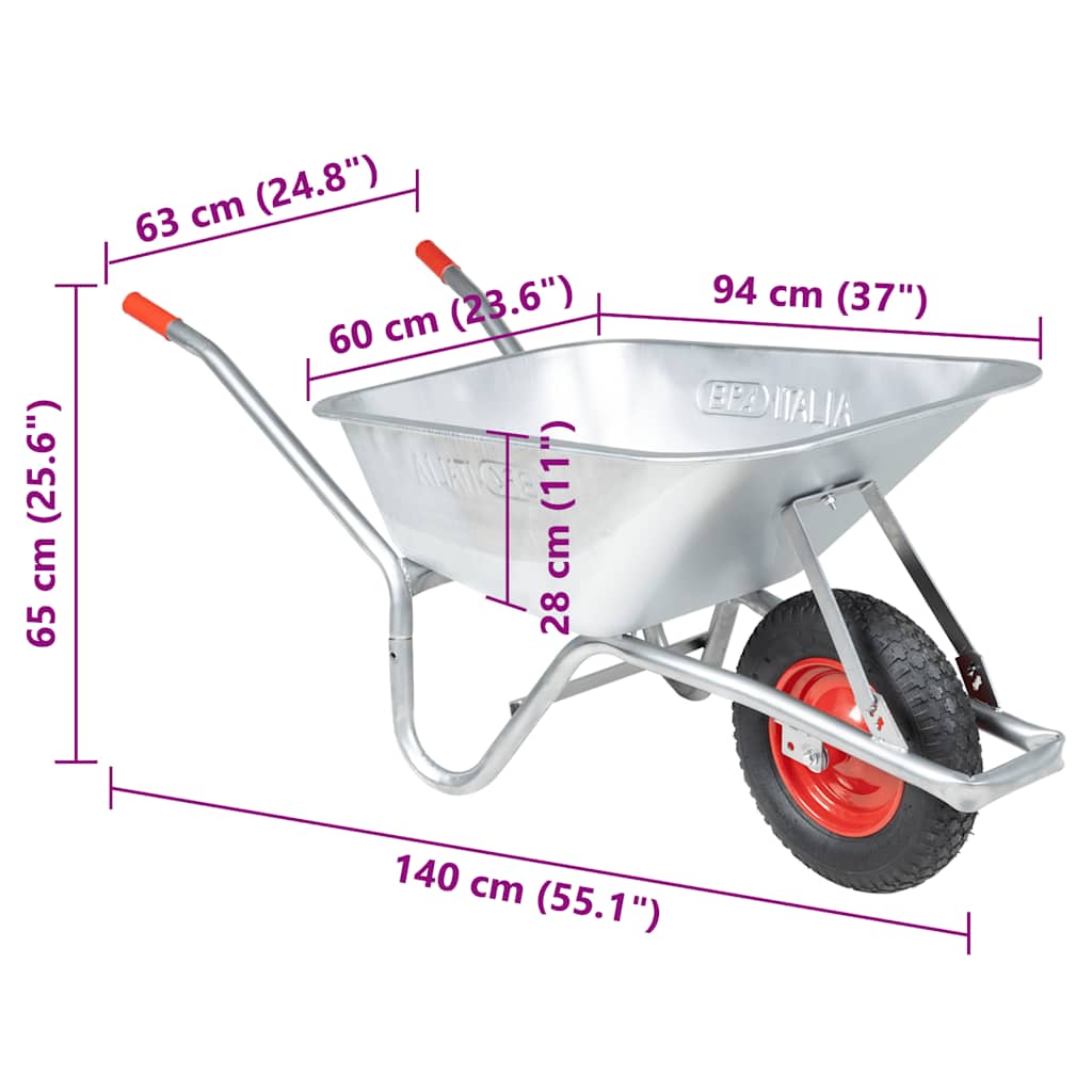 vidaXL Taczka, 90 L, 150 kg, galwanizowana stal i plastik