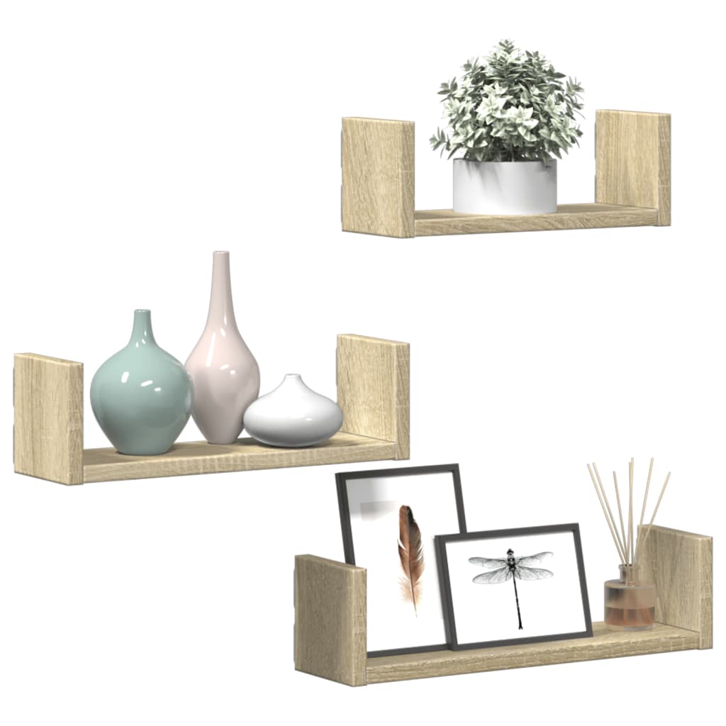 vidaXL Półki ścienne, 3 szt., dąb sonoma, materiał drewnopochodny