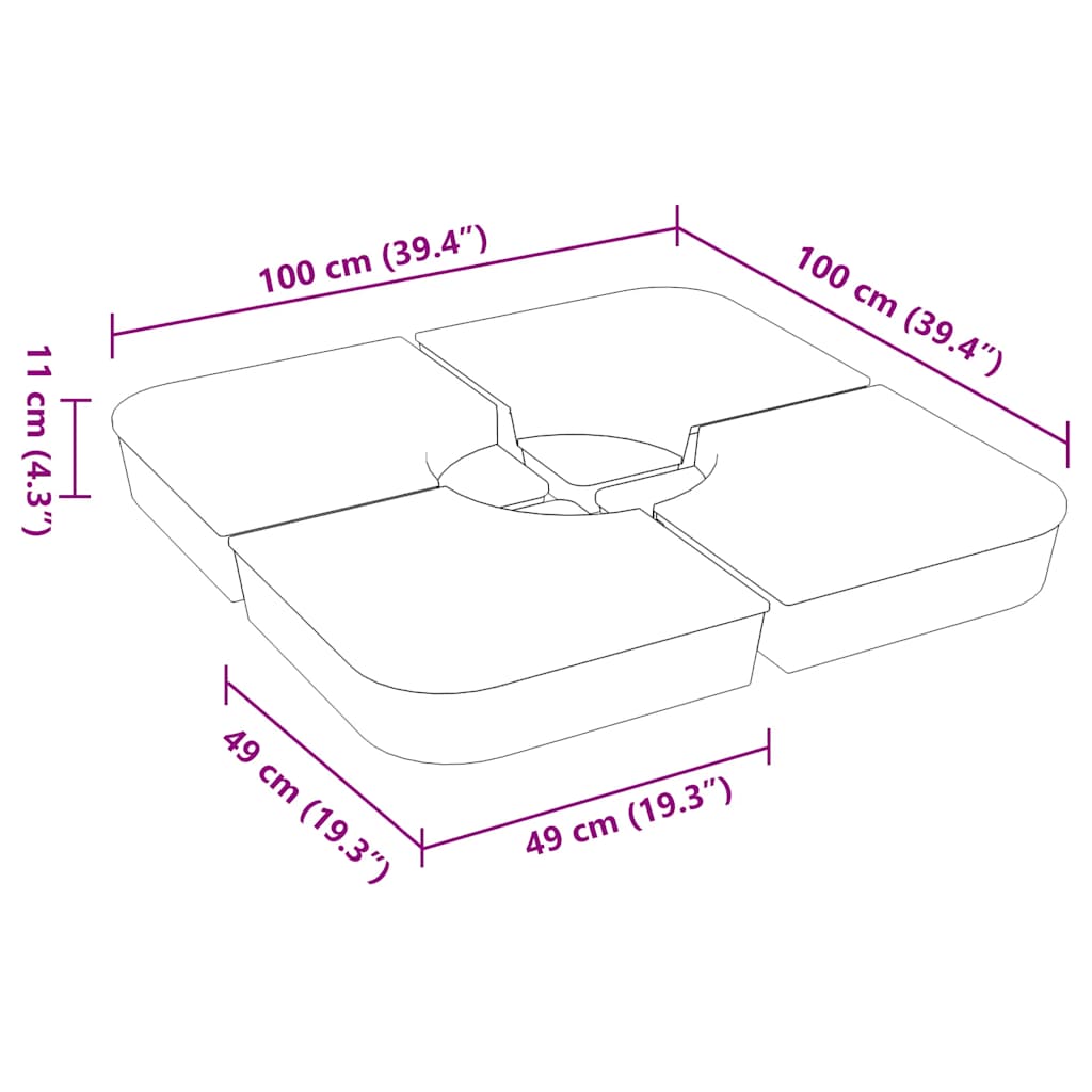 vidaXL Podstawa do parasola, 4-cz., 100 kg, PP
