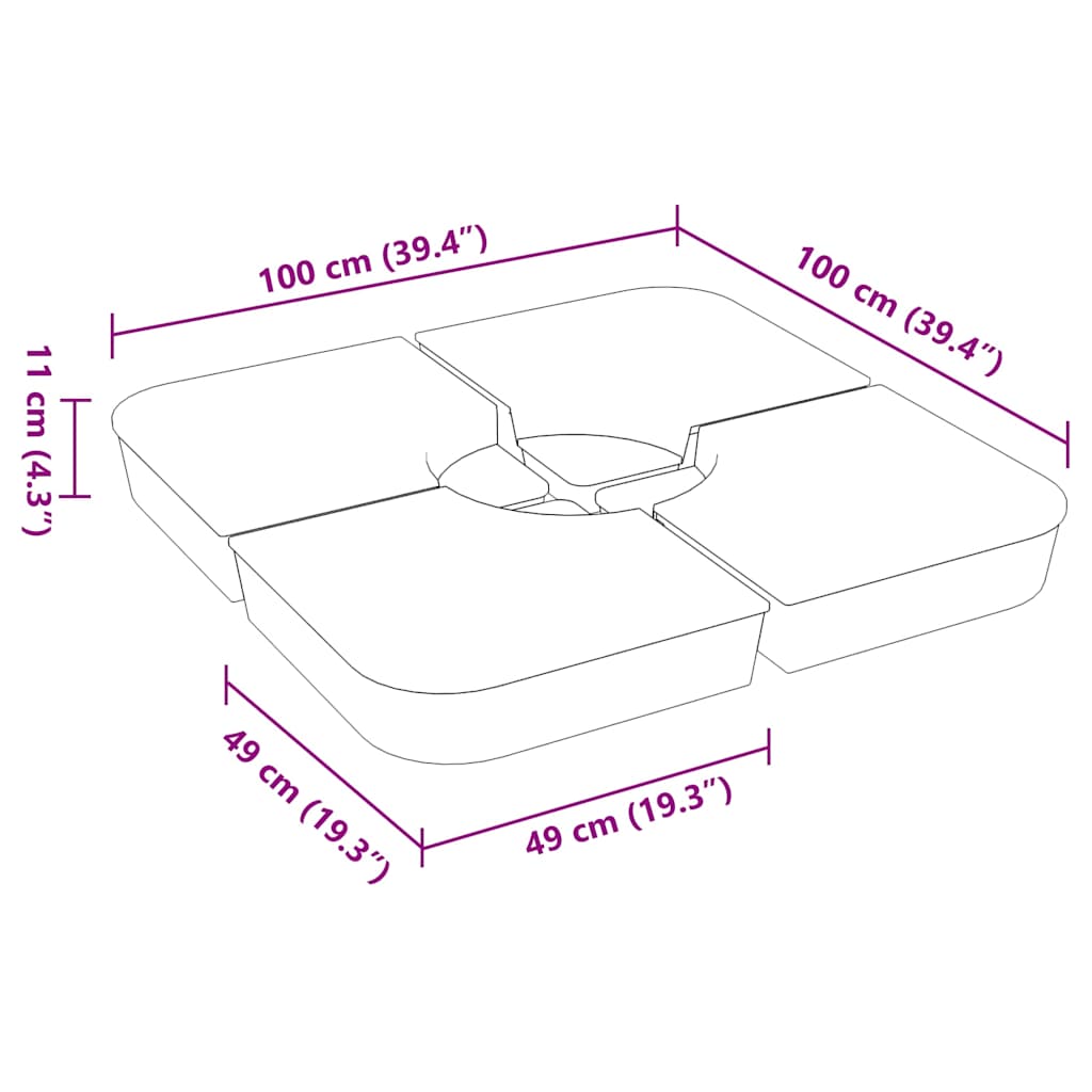 vidaXL Podstawa do parasola, 4-cz., 100 kg, PP
