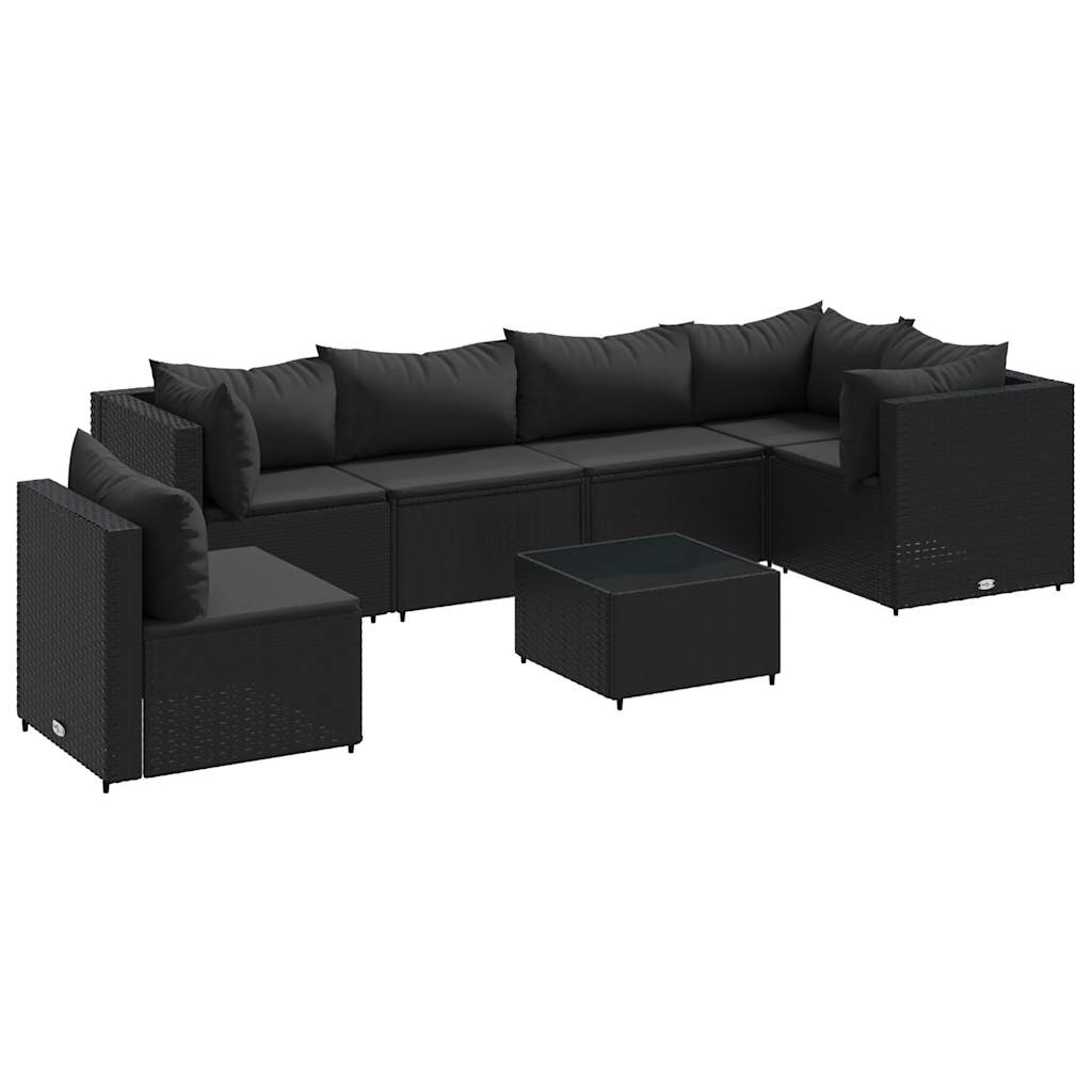 vidaXL 7-cz. zestaw wypoczynkowy do ogrodu, poduszki, czarny rattan PE