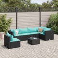 vidaXL 7-cz. zestaw wypoczynkowy do ogrodu, poduszki, czarny rattan PE
