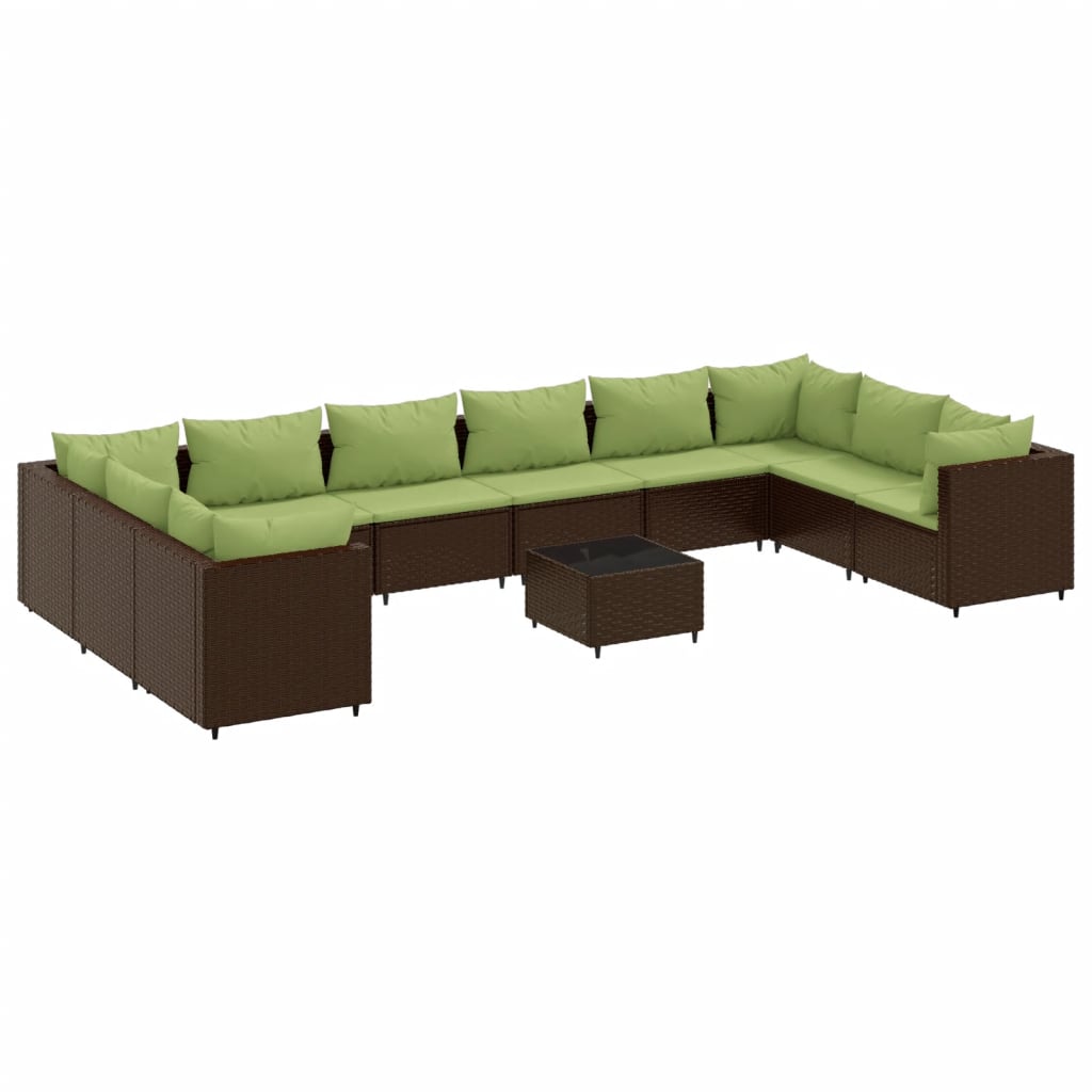 vidaXL 11-cz. zestaw wypoczynkowy do ogrodu, z poduszkami, rattan PE