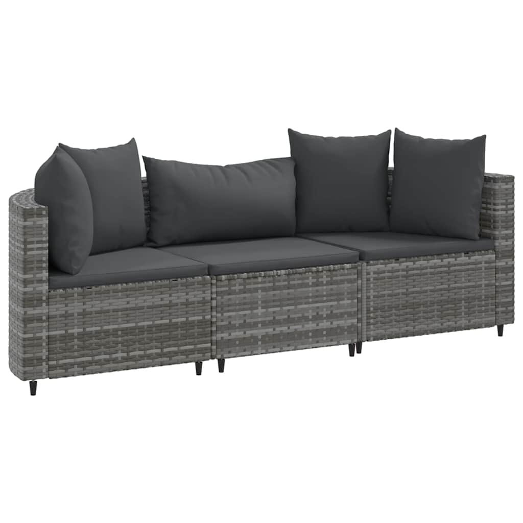 vidaXL 3-częściowa sofa do ogrodu, z poduszkami, szara, polirattanowa