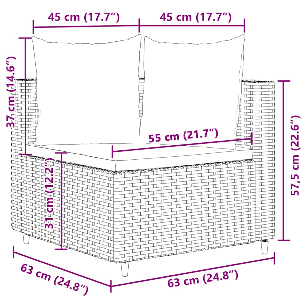 vidaXL 3-częściowa sofa do ogrodu, z poduszkami, szara, polirattanowa