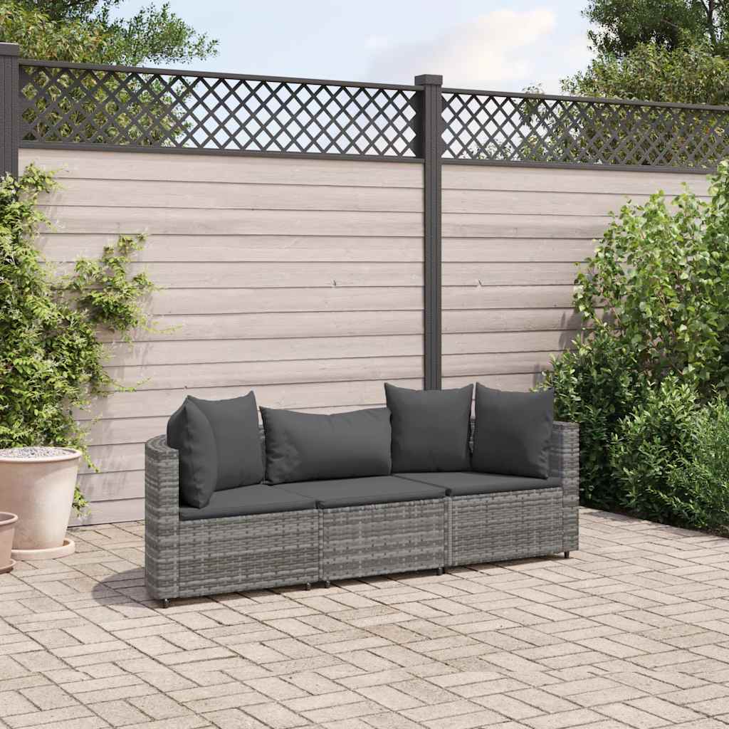 vidaXL 3-częściowa sofa do ogrodu, z poduszkami, szara, polirattanowa