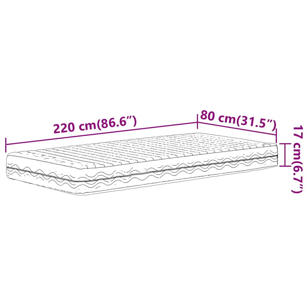 vidaXL Materac piankowy, biały, 80x220 cm, twardość H2/H3