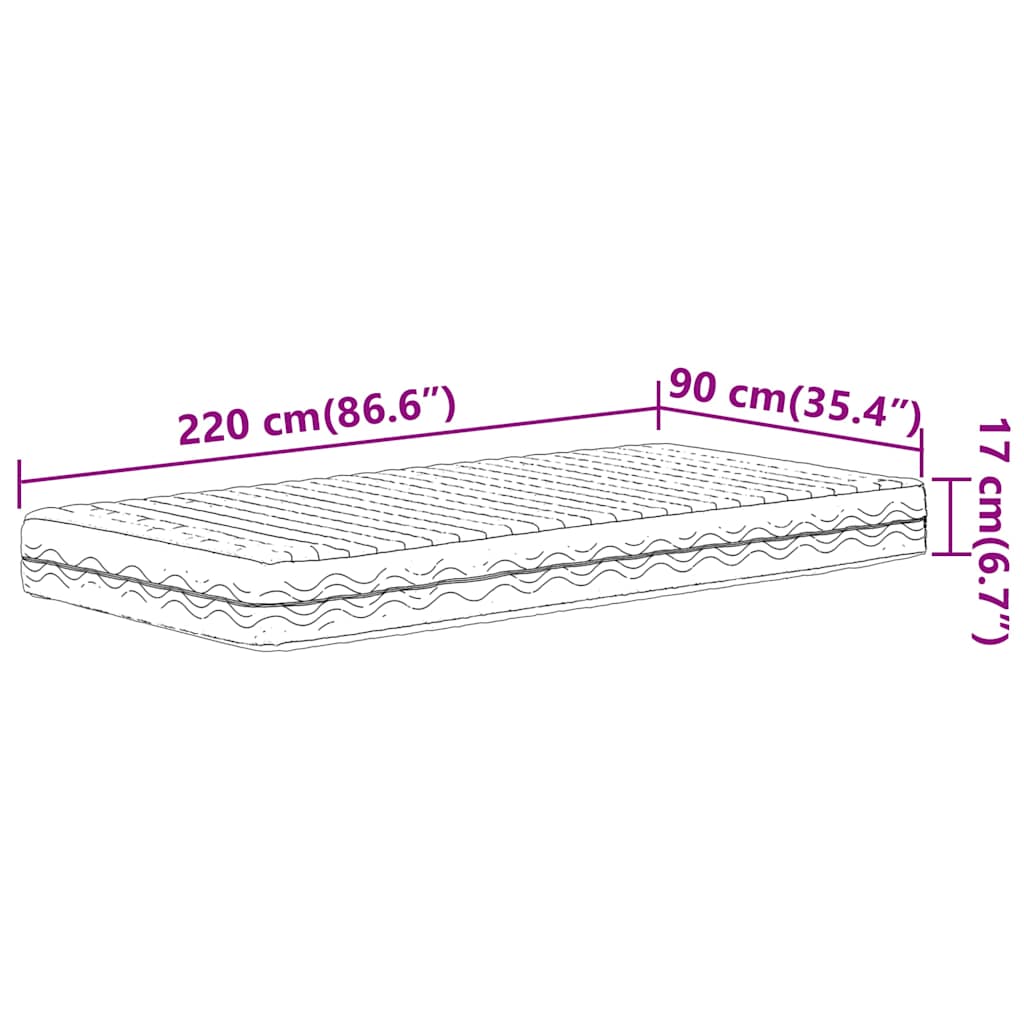 vidaXL Materac piankowy, biały, 90x220 cm, twardość H2/H3