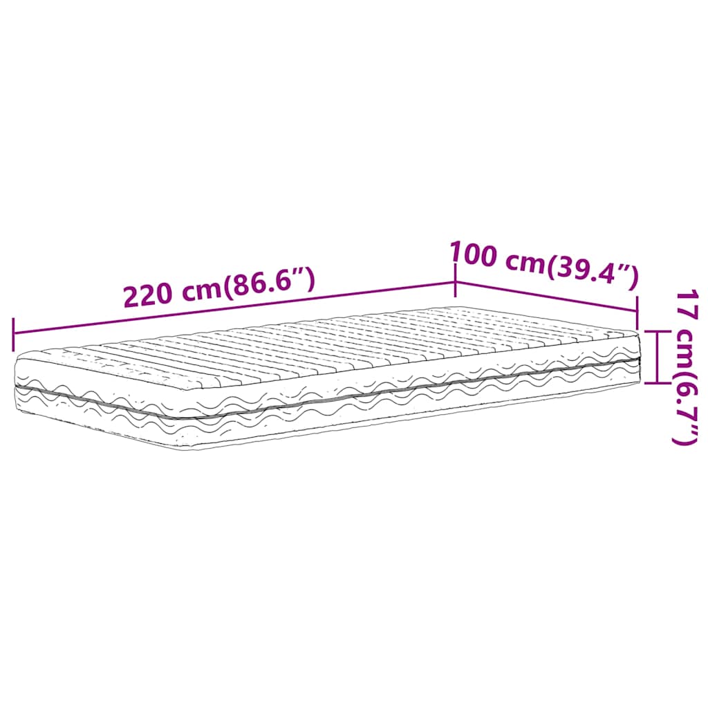 vidaXL Materac piankowy, biały, 100x220 cm, twardość H2/H3