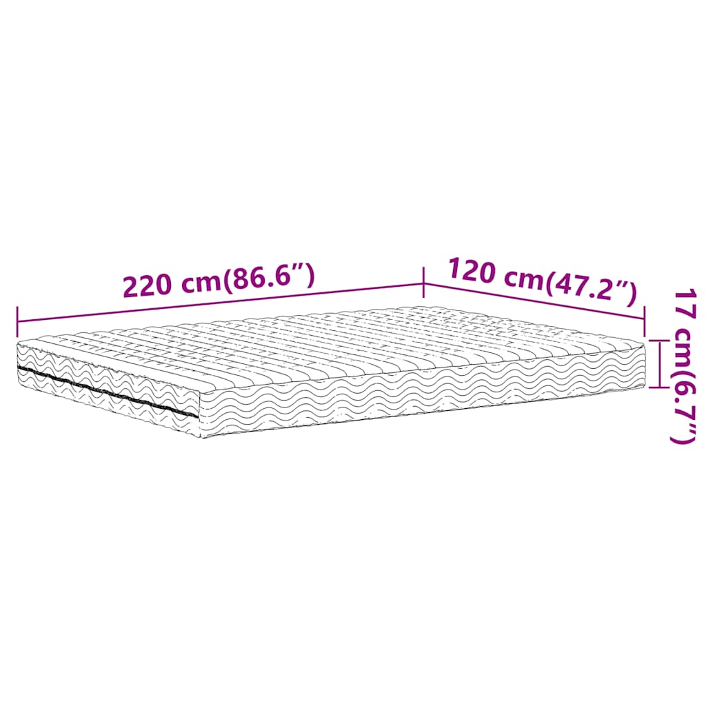 vidaXL Materac piankowy, biały, 120x220 cm, twardość H2/H3