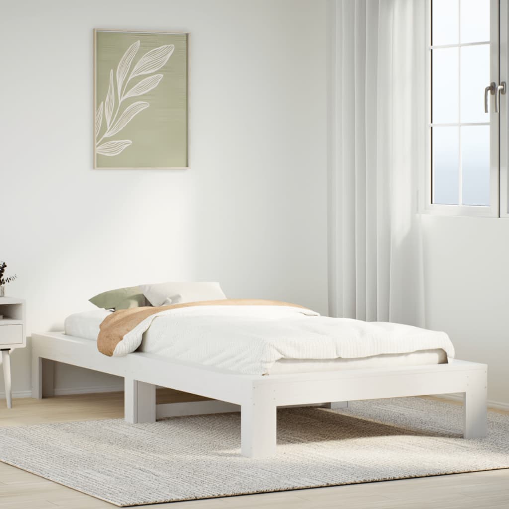 vidaXL Rama łóżka bez materaca, biała, 90x190 cm, lite drewno sosnowe