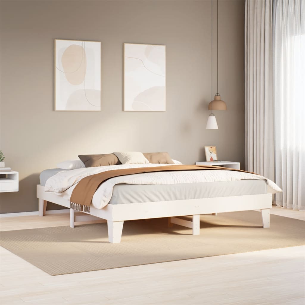 vidaXL Łóżko bez materaca, białe, 200x200 cm, lite drewno sosnowe