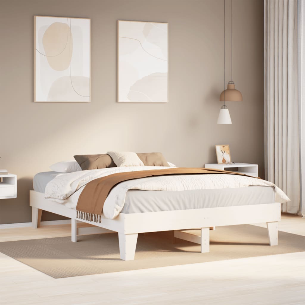 vidaXL Rama łóżka bez materaca, biała, 160x200 cm, lite drewno sosnowe