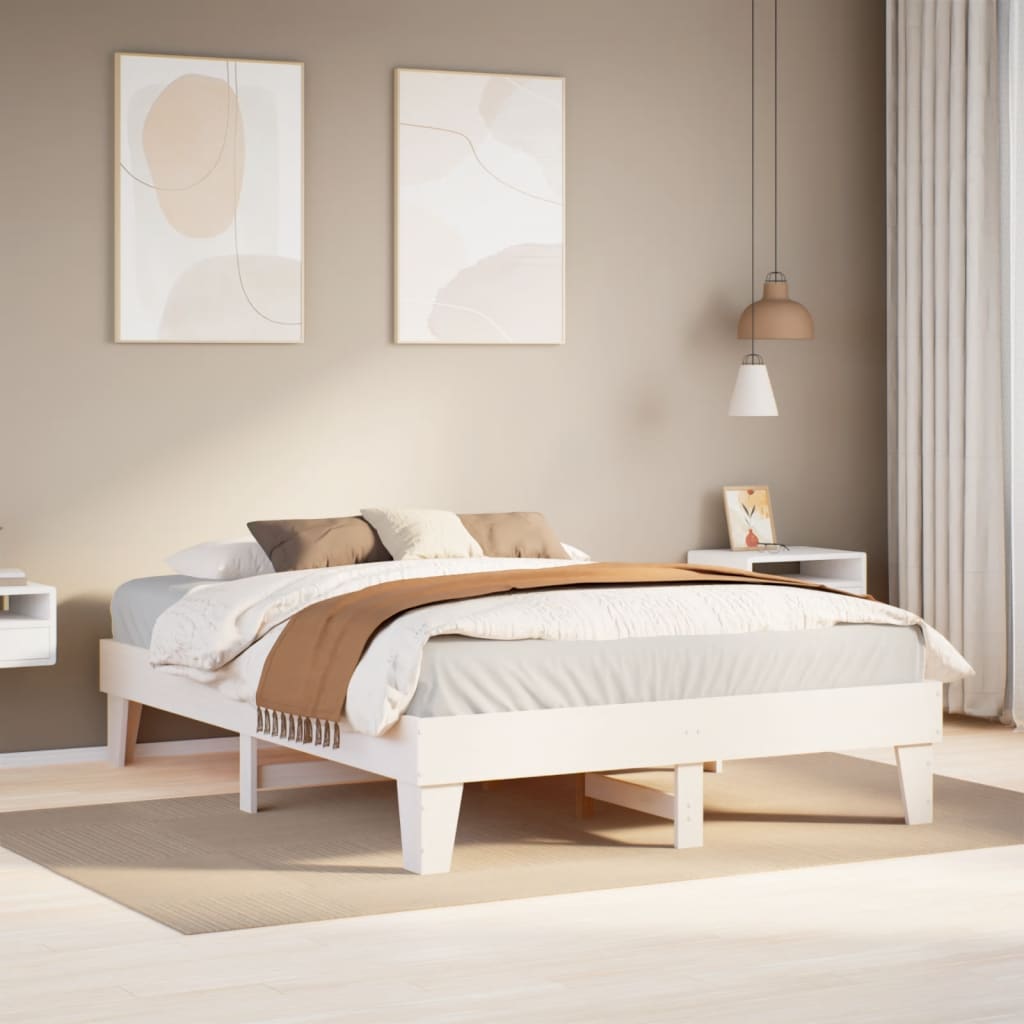 vidaXL Rama łóżka bez materaca, biała, 150x200 cm, lite drewno sosnowe