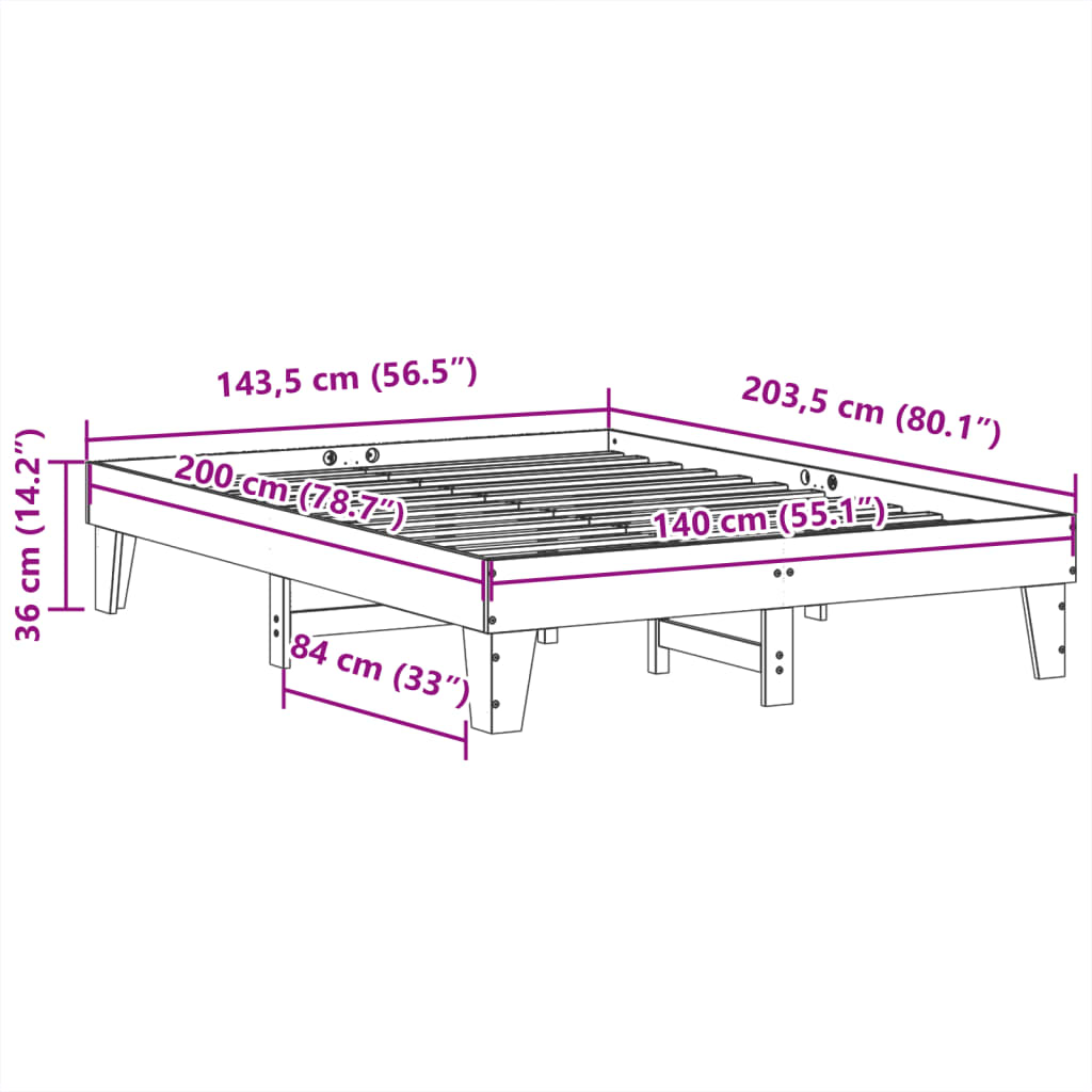 vidaXL Rama łóżka bez materaca, biała, 140x200 cm, lite drewno sosnowe