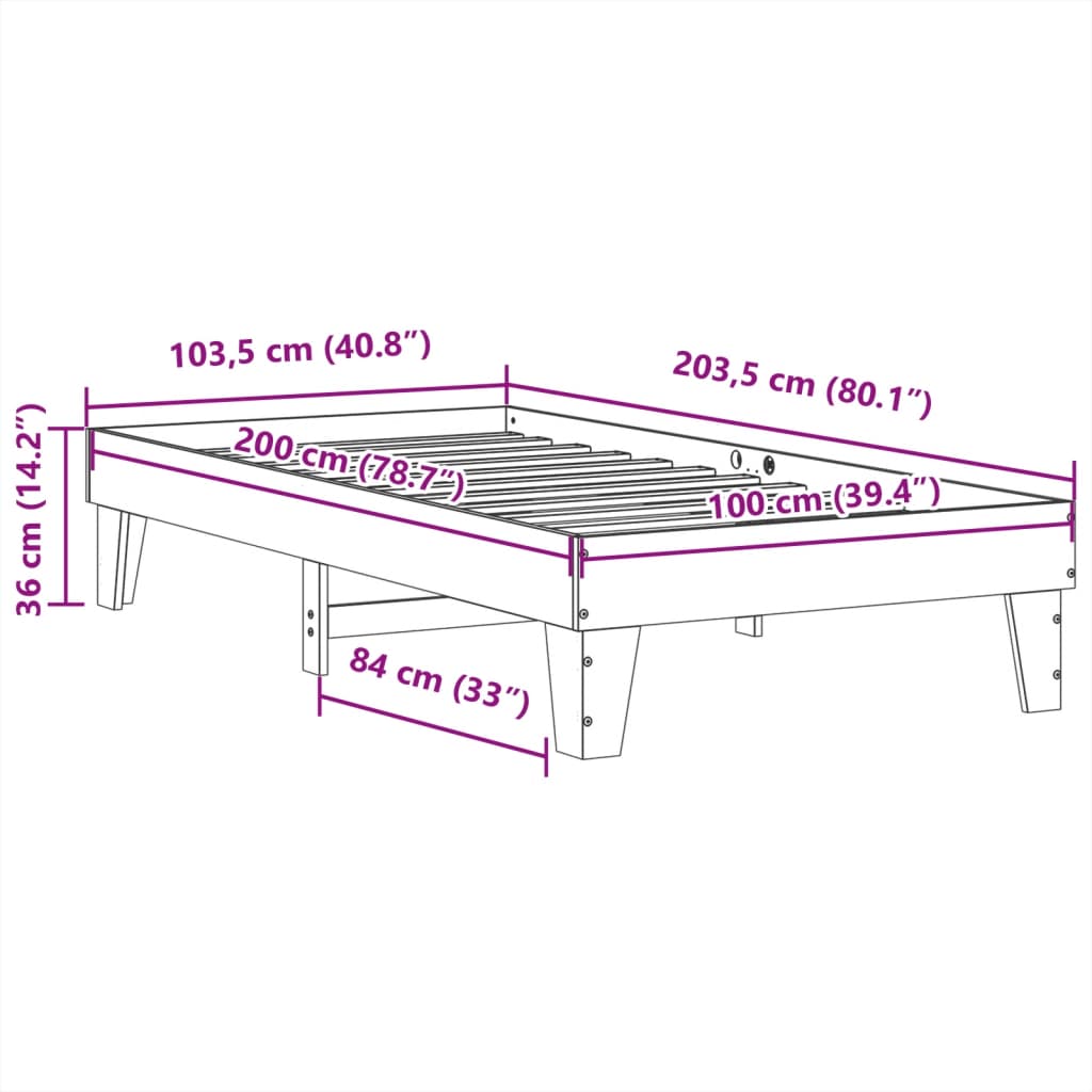 vidaXL Rama łóżka bez materaca, biała, 100x200 cm, lite drewno sosnowe