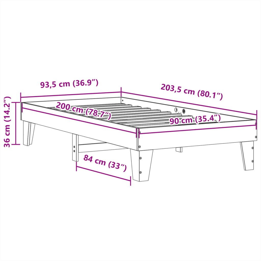 vidaXL Rama łóżka bez materaca, biała, 90x200 cm, lite drewno sosnowe