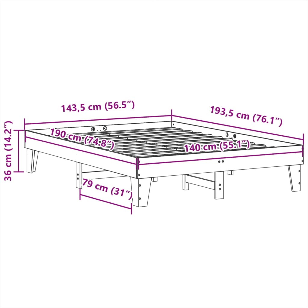 vidaXL Rama łóżka bez materaca, biała, 140x190 cm, lite drewno sosnowe