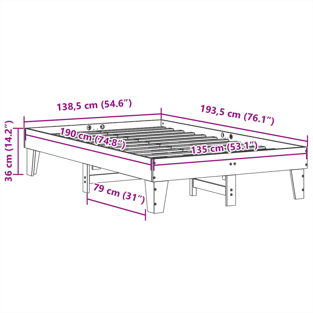 vidaXL Rama łóżka bez materaca, biała, 135x190 cm, lite drewno sosnowe