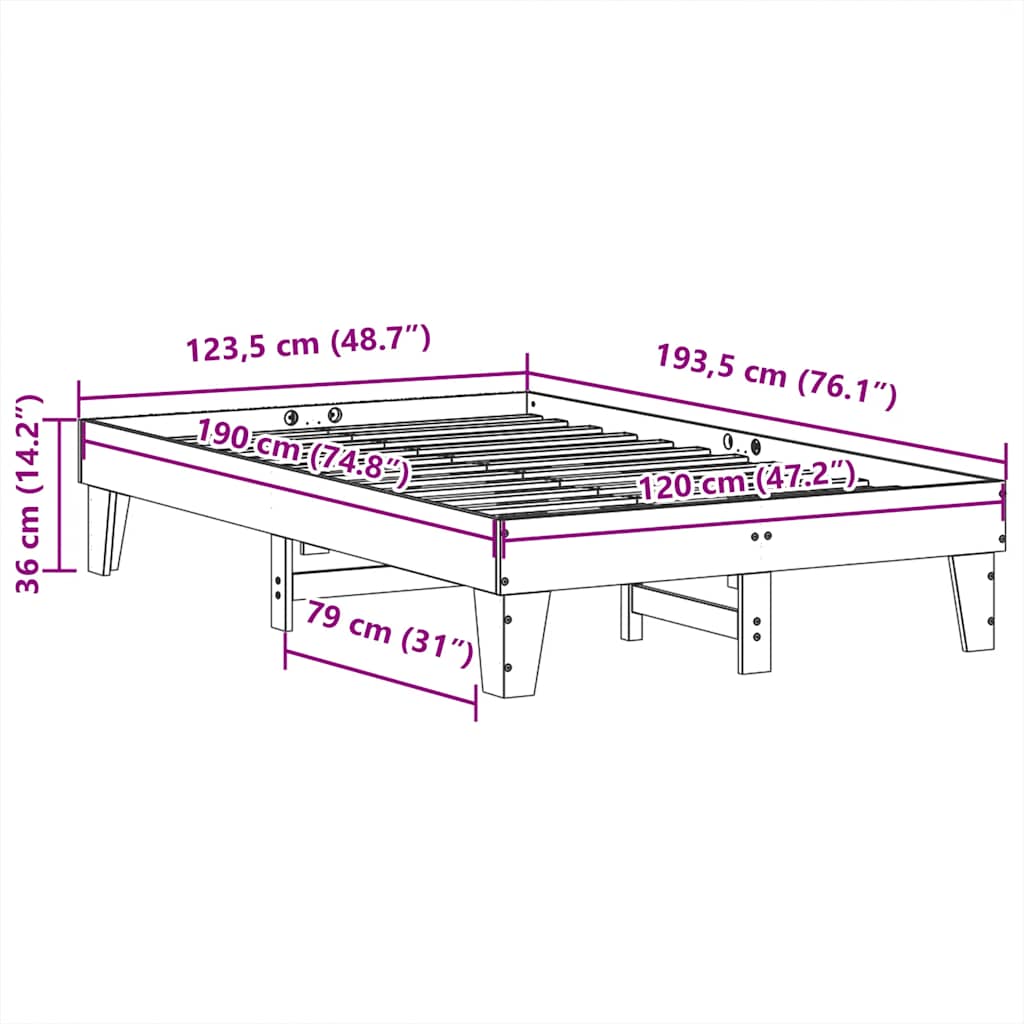 vidaXL Rama łóżka bez materaca, biała, 120x190 cm, lite drewno sosnowe