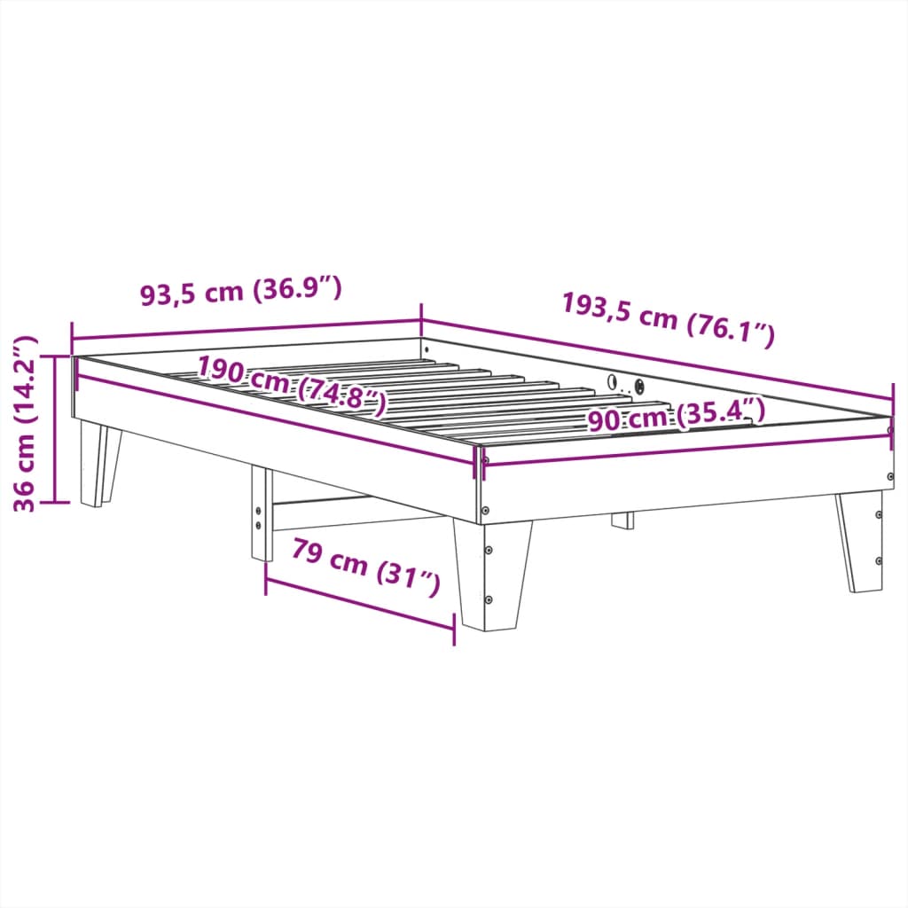 vidaXL Rama łóżka bez materaca, 90x190 cm, lite drewno sosnowe