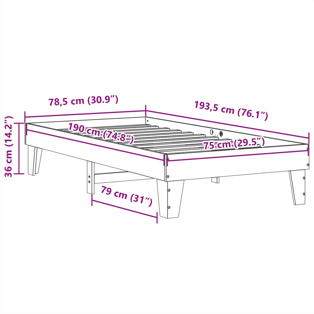 vidaXL Rama łóżka bez materaca, biała, 75x190 cm, lite drewno sosnowe