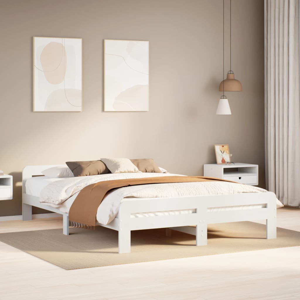 vidaXL Rama łóżka bez materaca, biała, 150x200 cm, lite drewno sosnowe
