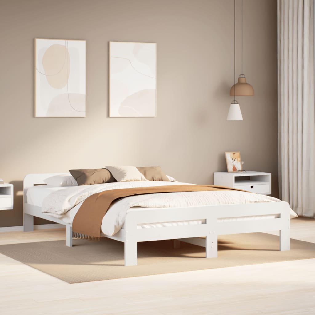vidaXL Rama łóżka bez materaca, biała, 140x200 cm, lite drewno sosnowe
