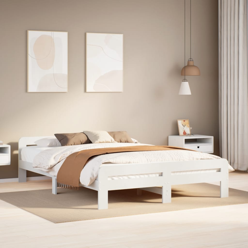 vidaXL Rama łóżka bez materaca, biała, 140x190 cm, lite drewno sosnowe