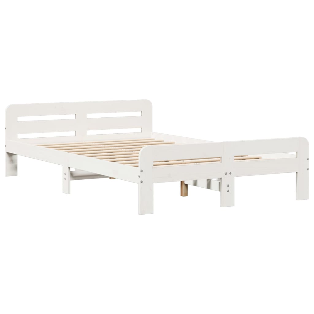 vidaXL Rama łóżka bez materaca, biała, 135x190 cm, lite drewno sosnowe