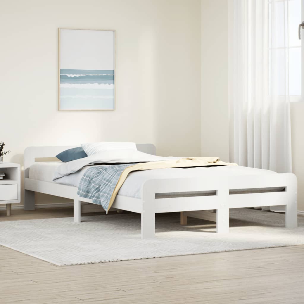 vidaXL Rama łóżka bez materaca, biała, 135x190 cm, lite drewno sosnowe