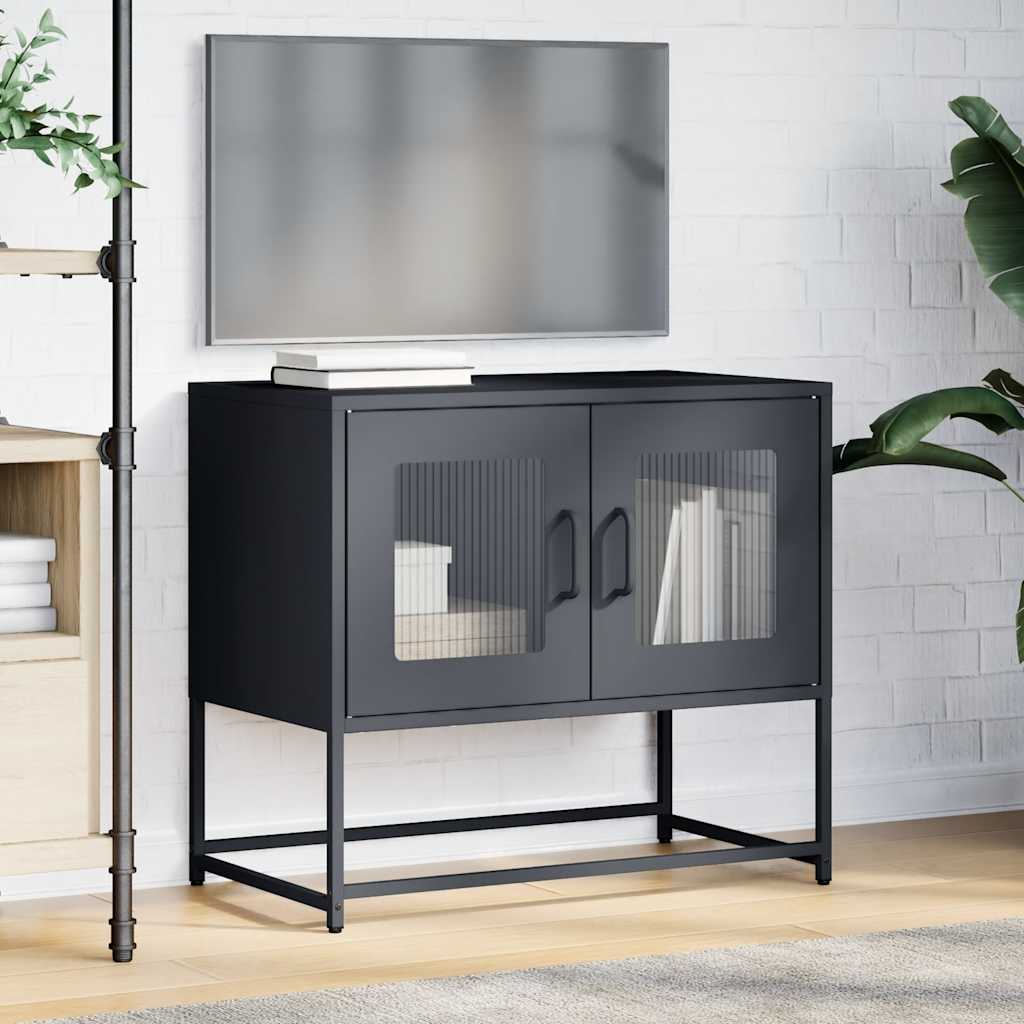 vidaXL Szafka RTV, czarna, 68x39x60,5 cm, stal walcowana na zimno