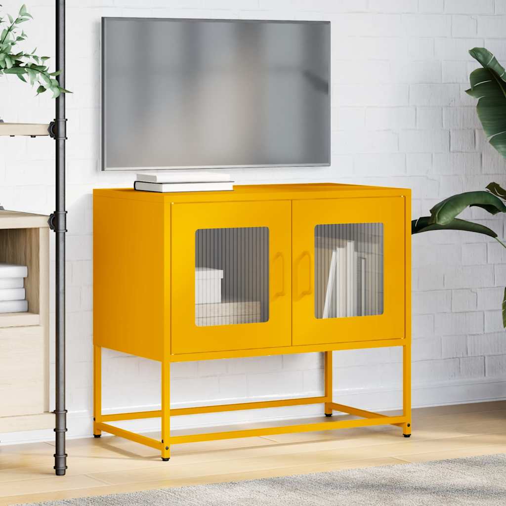 vidaXL Szafka RTV, musztardowa, 68x39x60,5 cm, stal walcowana na zimno