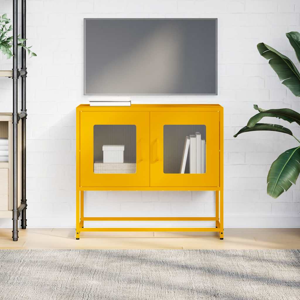 vidaXL Szafka RTV, musztardowa, 68x39x60,5 cm, stal walcowana na zimno