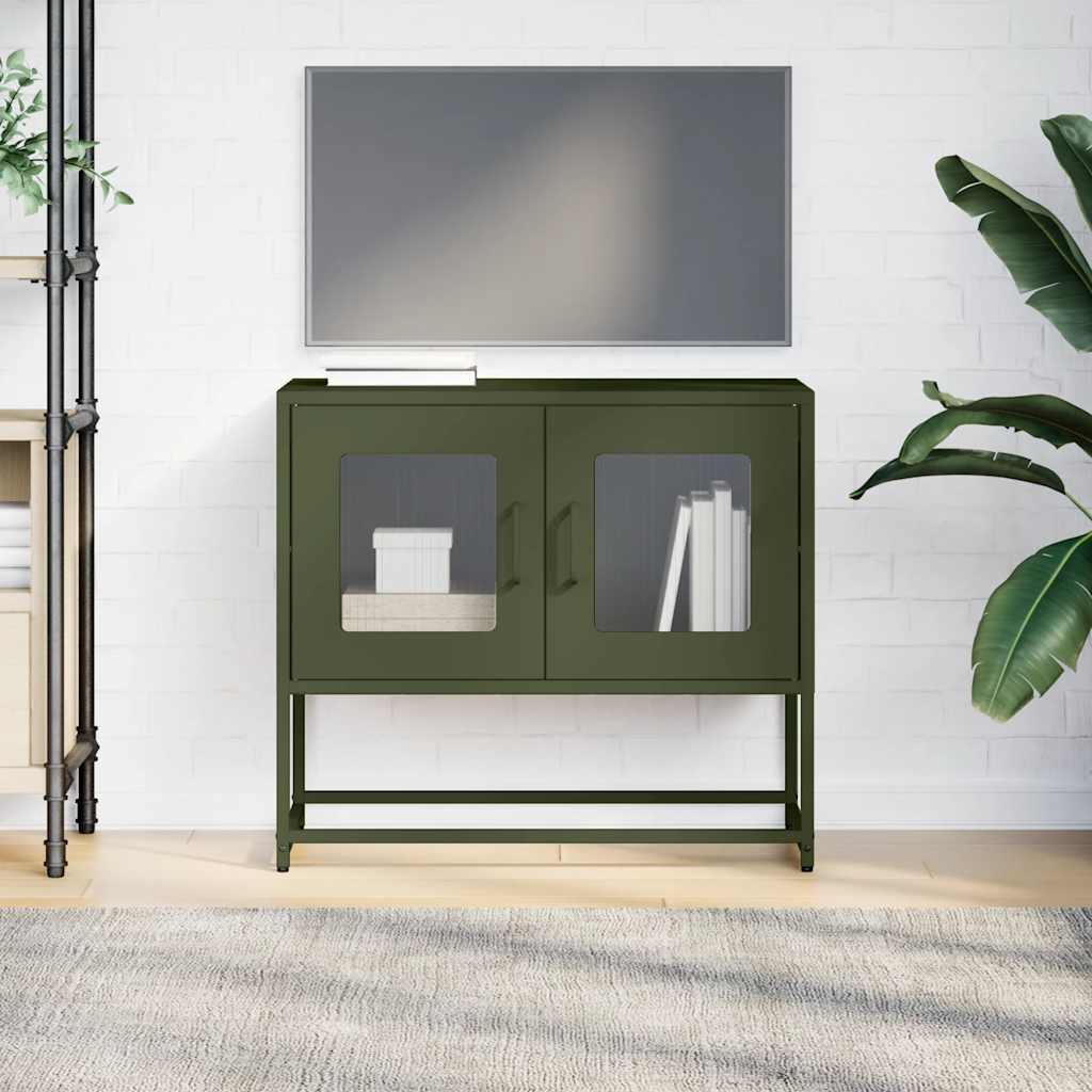 vidaXL Szafka RTV, oliwkowa, 68x39x60,5 cm, stal walcowana na zimno