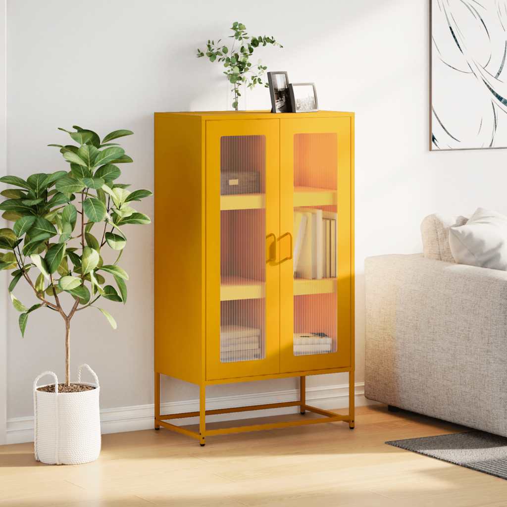 vidaXL Komoda wysoka Musztardowo-żółta 68x39x123 cm Stal