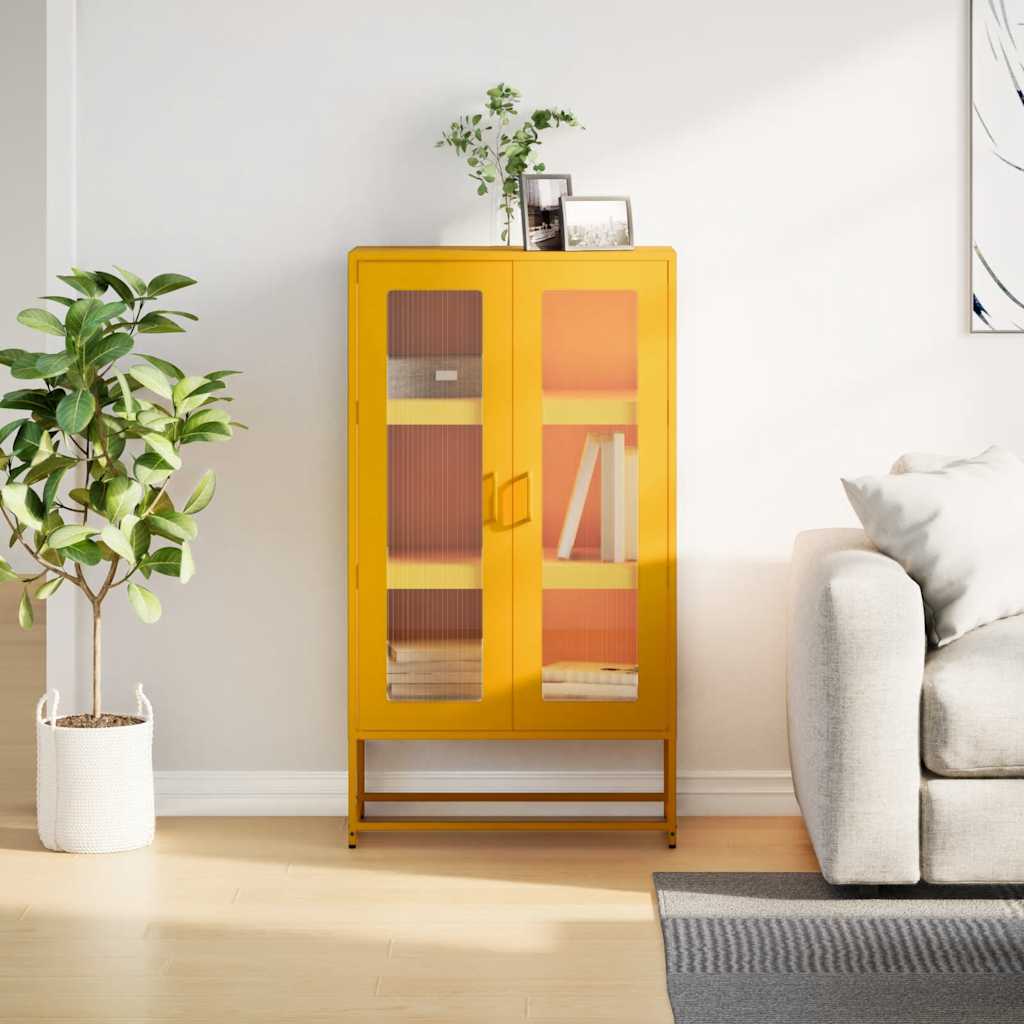 vidaXL Komoda wysoka Musztardowo-żółta 68x39x123 cm Stal