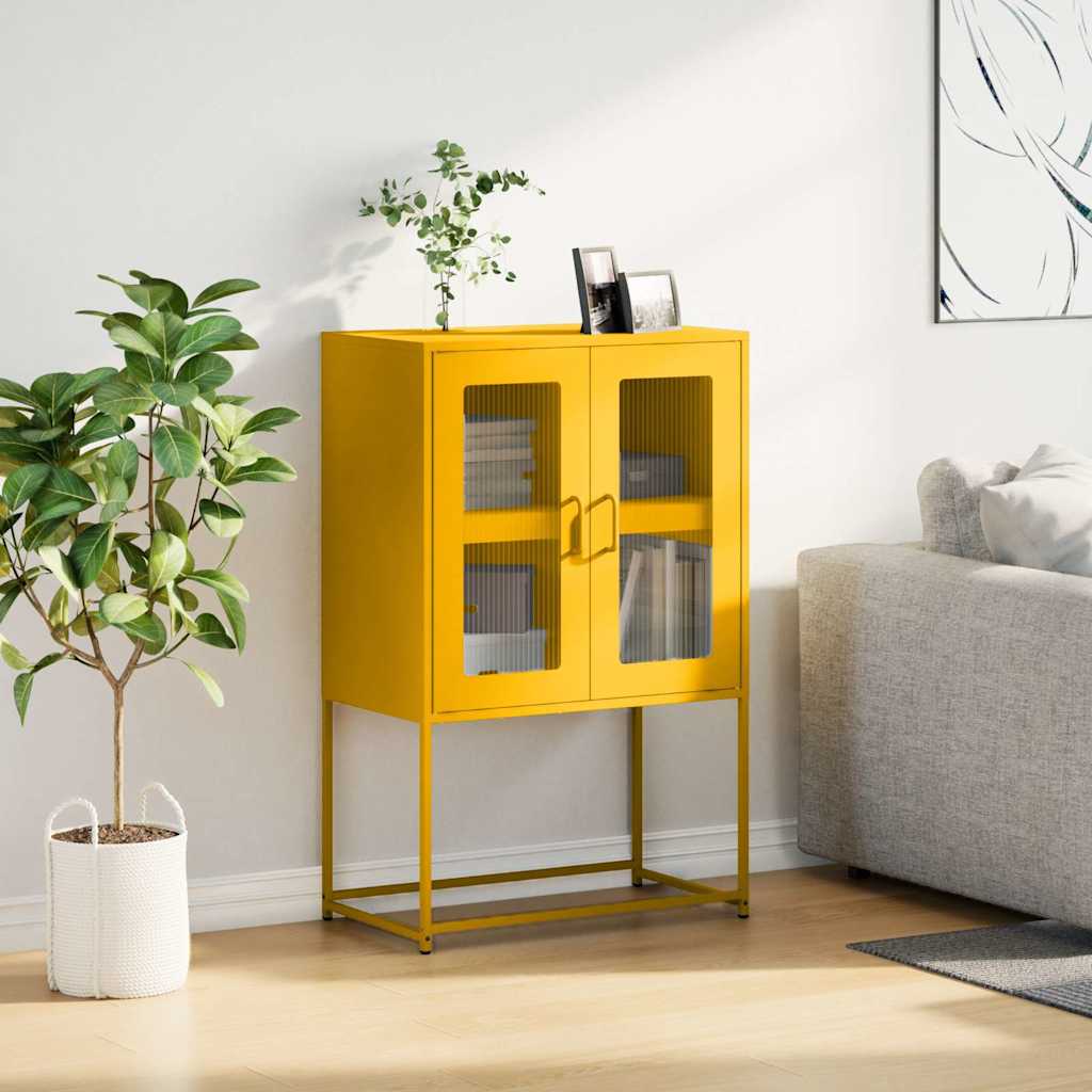 vidaXL Komoda wysoka Musztardowo-żółta 68x39x107 cm Stal
