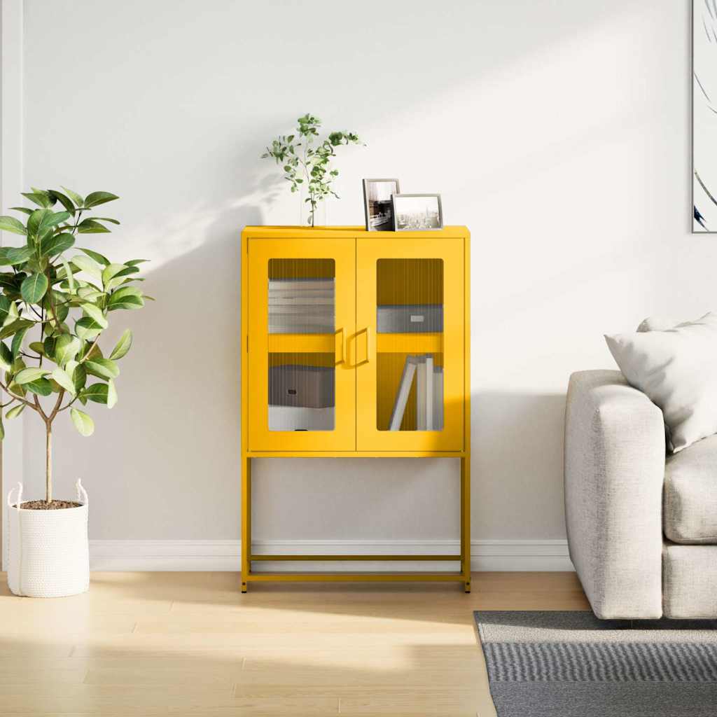 vidaXL Komoda wysoka Musztardowo-żółta 68x39x107 cm Stal