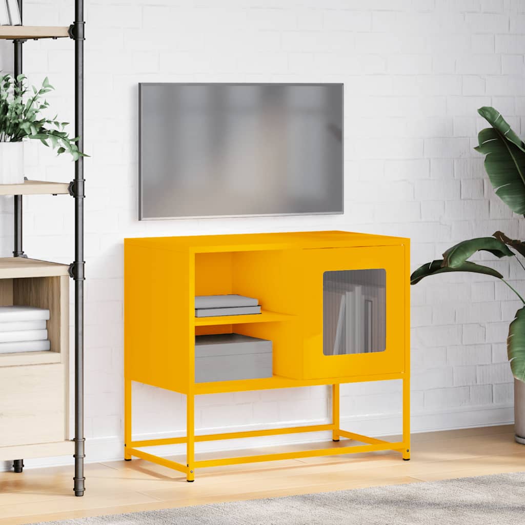 vidaXL Szafka pod telewizor, musztardowa, 68x39x60,5 cm, stalowa