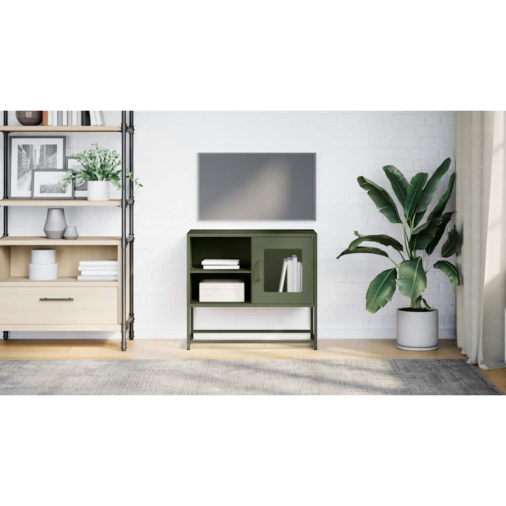 vidaXL Szafka pod telewizor, oliwkowa, 68x39x60,5 cm, stalowa