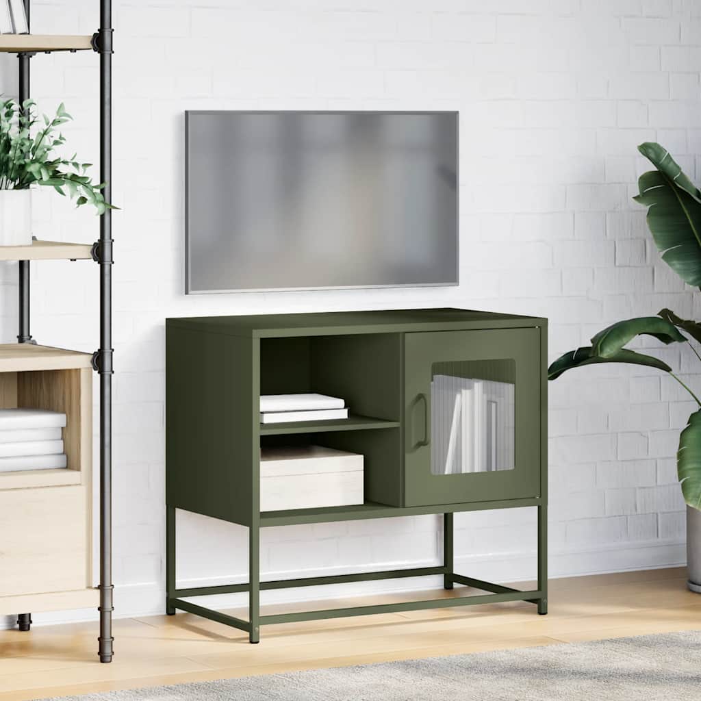 vidaXL Szafka pod telewizor, oliwkowa, 68x39x60,5 cm, stalowa
