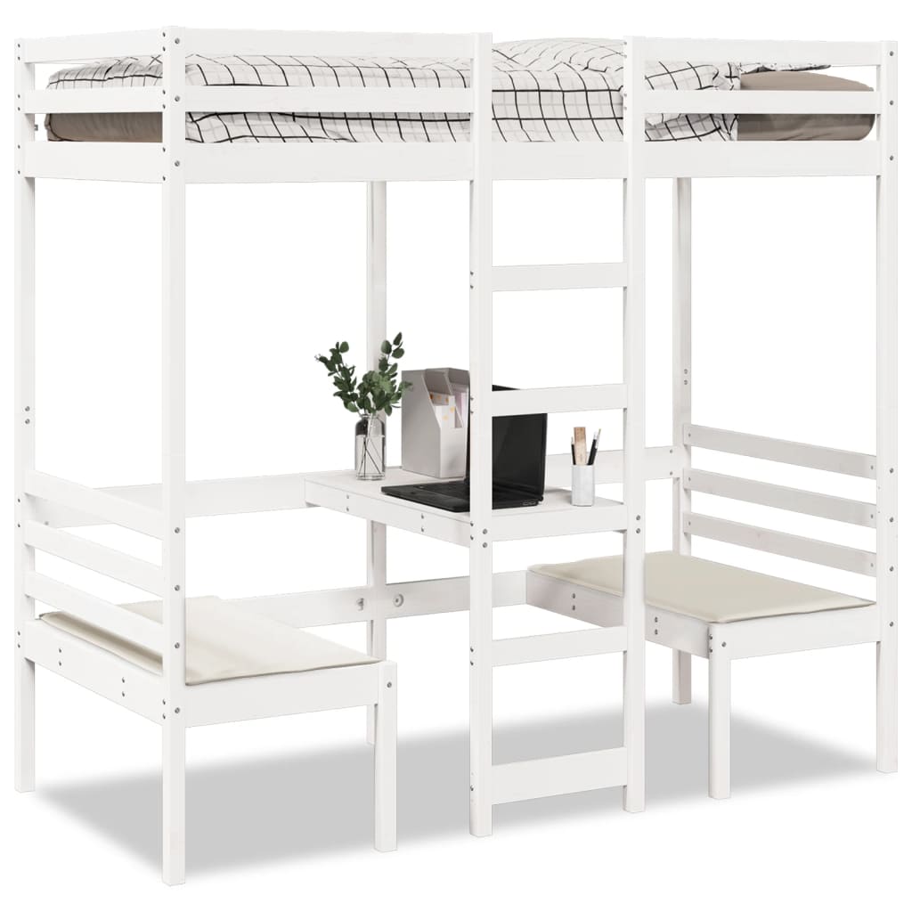 vidaXL Łóżko na antresoli, z biurkiem i krzesłami, białe, 80x200 cm
