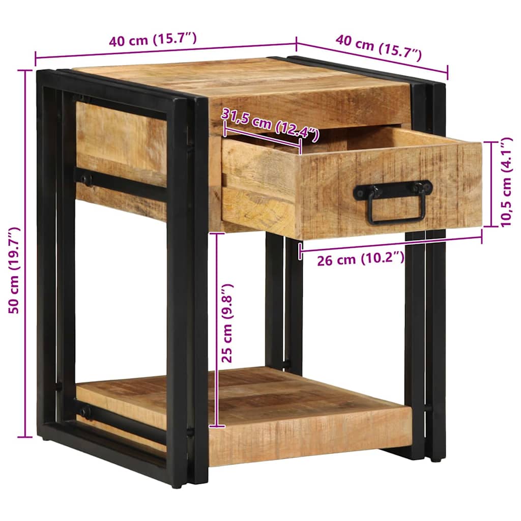 vidaXL Szafka nocna, 40x40x50 cm, lite drewno surowe mango