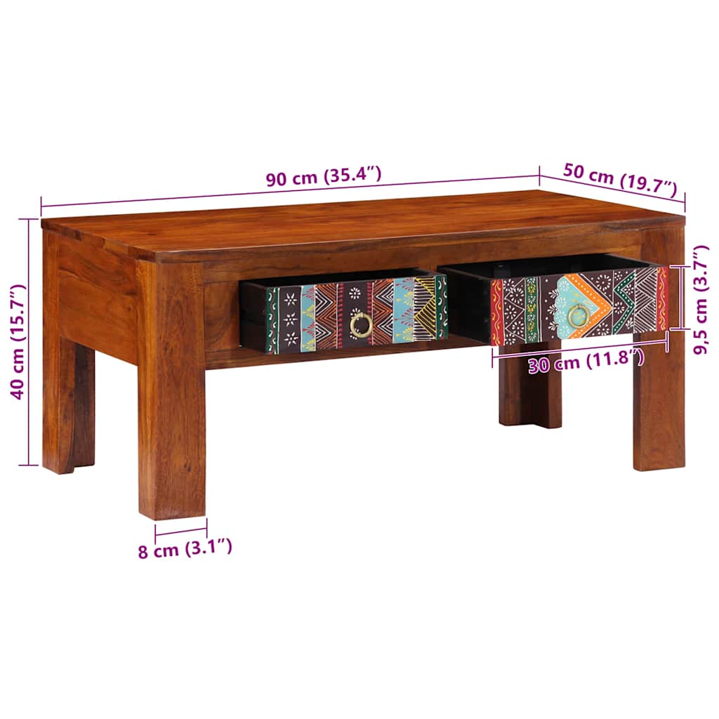 vidaXL Stolik kawowy, 90x50x40 cm, lite drewno akacjowe